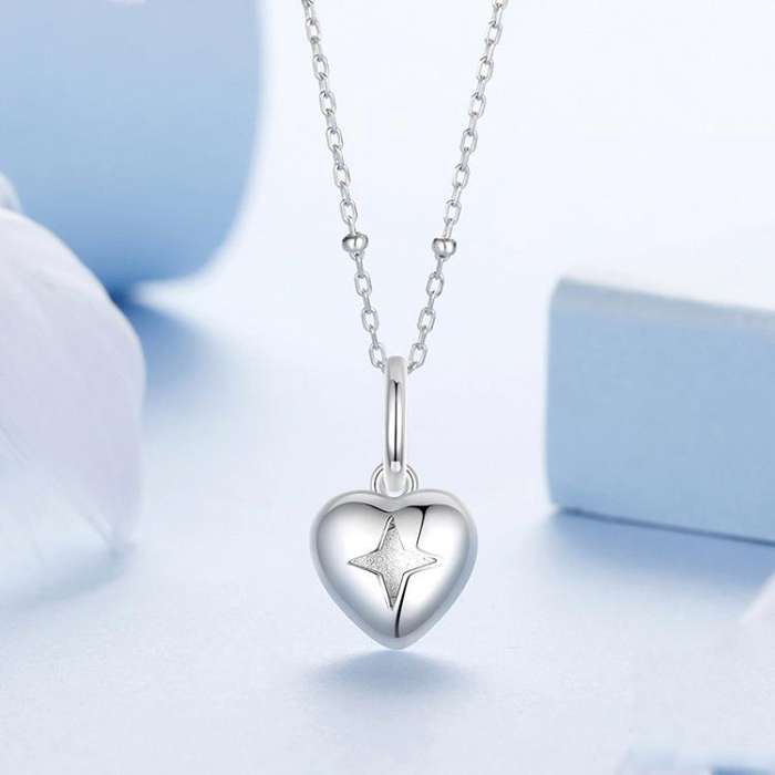 S925 Sterling Silver Heart Jewelry Necklace(BSN421)