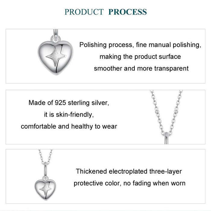 S925 Sterling Silver Heart Jewelry Necklace(BSN421)