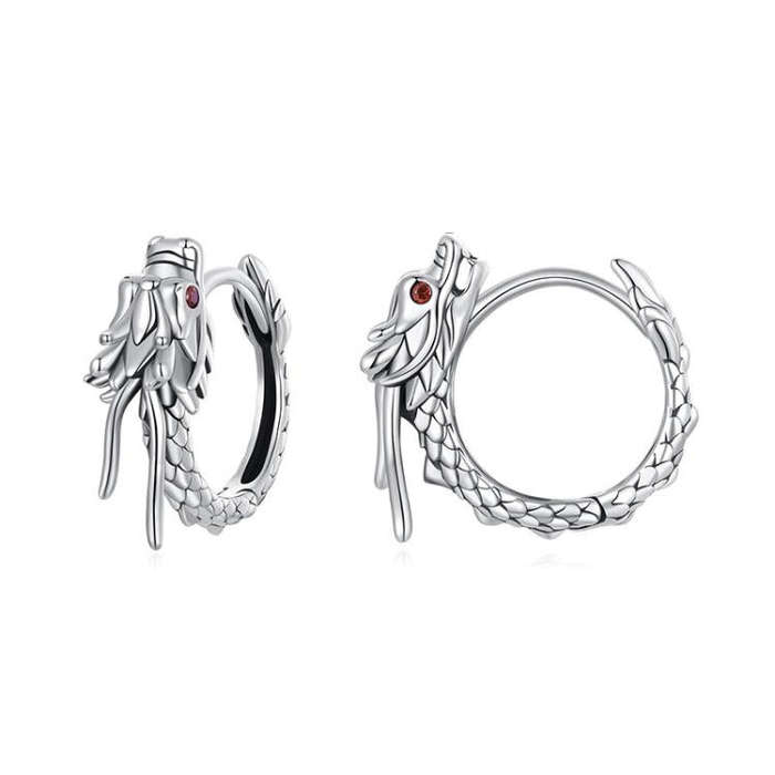 S925 Sterling Silver Oxidized Flying Dragon Earrings(SCE1839)