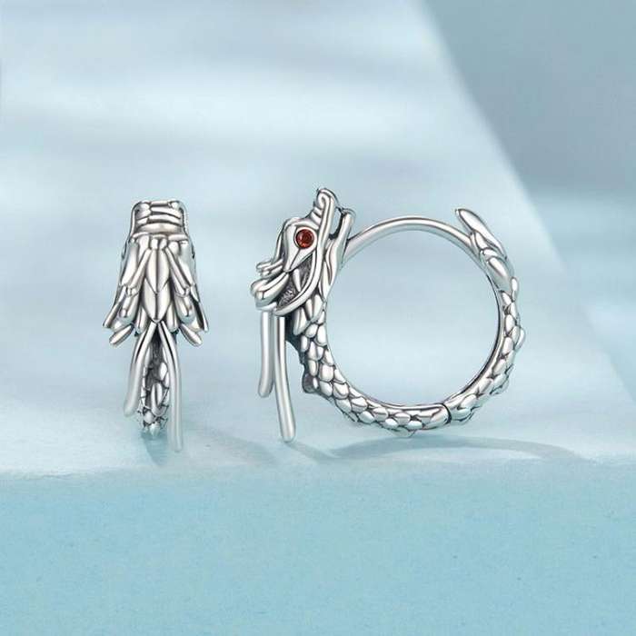 S925 Sterling Silver Oxidized Flying Dragon Earrings(SCE1839)