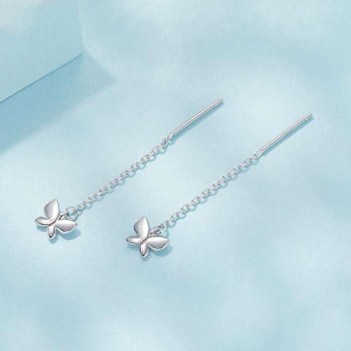 S925 Sterling Silver Platinum-Plated Butterfly Earrings(SCE1831)