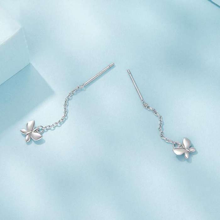 S925 Sterling Silver Platinum-Plated Butterfly Earrings(SCE1831)