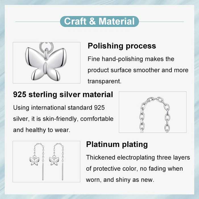 S925 Sterling Silver Platinum-Plated Butterfly Earrings(SCE1831)