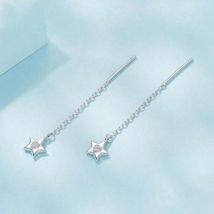 S925 Sterling Silver Platinum-Plated Earrings Shining Star Zircon Thin Ear Wire(SCE1832)