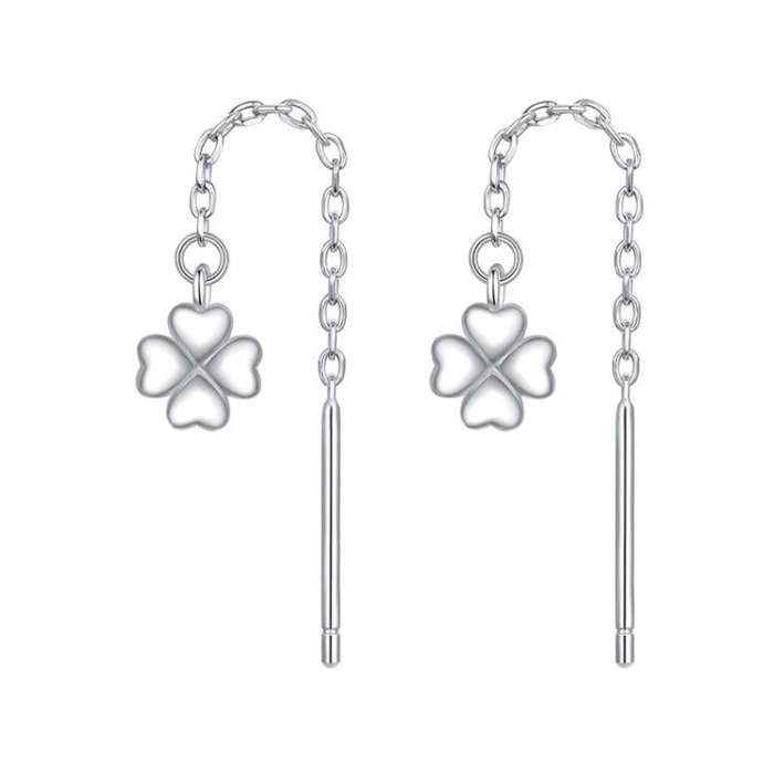 S925 Sterling Silver Lucky Four-leaf Clover Ear Wire Ear Stud Earrings(SCE1833)