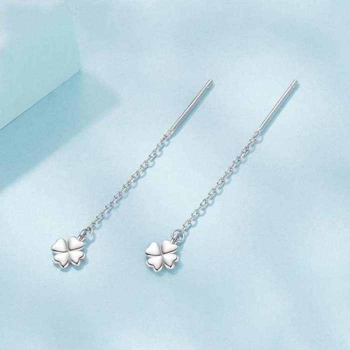 S925 Sterling Silver Lucky Four-leaf Clover Ear Wire Ear Stud Earrings(SCE1833)