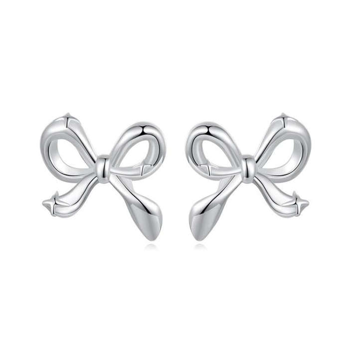 S925 Sterling Silver Platinum-Plated Bow Earrings(SCE1838)