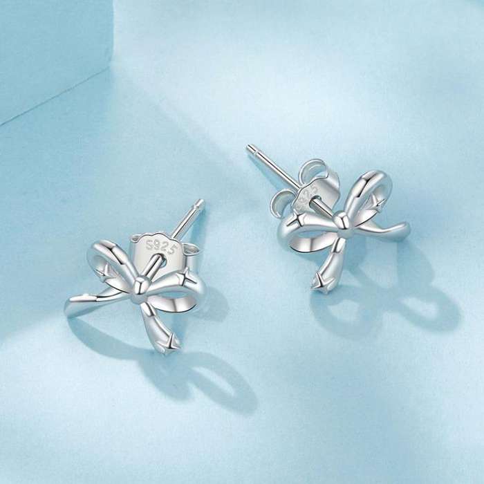 S925 Sterling Silver Platinum-Plated Bow Earrings(SCE1838)