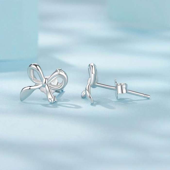 S925 Sterling Silver Platinum-Plated Bow Earrings(SCE1838)