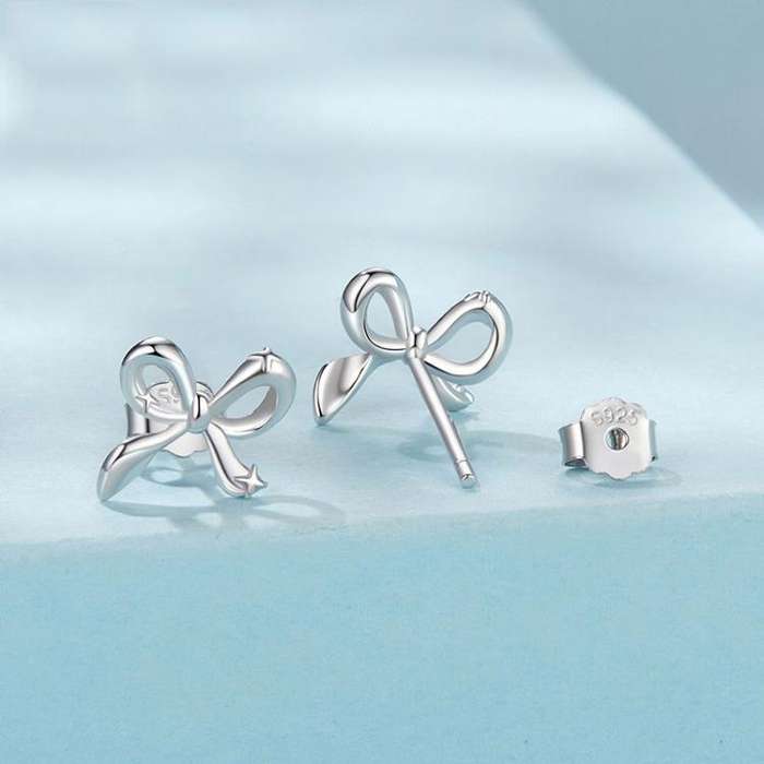 S925 Sterling Silver Platinum-Plated Bow Earrings(SCE1838)
