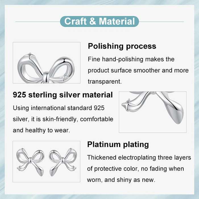S925 Sterling Silver Platinum-Plated Bow Earrings(SCE1838)