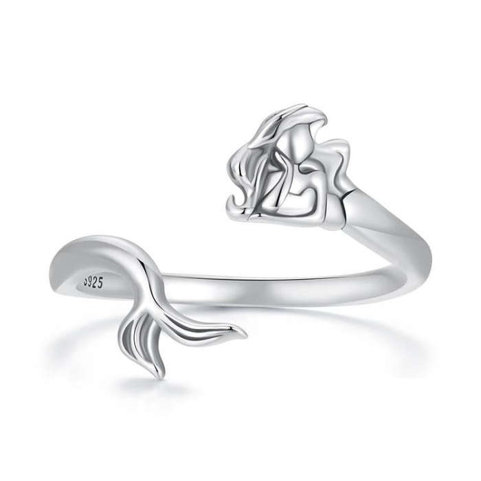 S925 Sterling Silver Oxidized Mermaid Adjustable Ring(SCR1096-E)