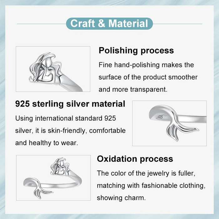 S925 Sterling Silver Oxidized Mermaid Adjustable Ring(SCR1096-E)