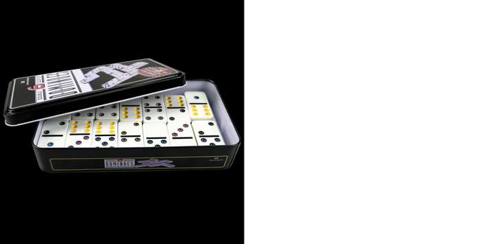 Double Six Dominoes in Tin