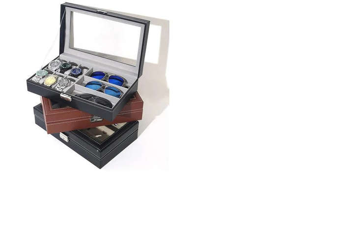 6-Watch & 3-Sunglasses Organizer  Faux Leather Display Case