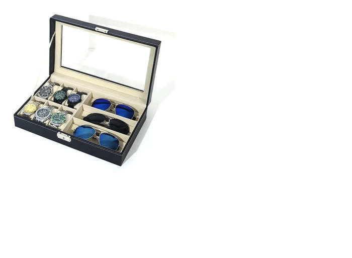 6-Watch & 3-Sunglasses Organizer  Faux Leather Display Case