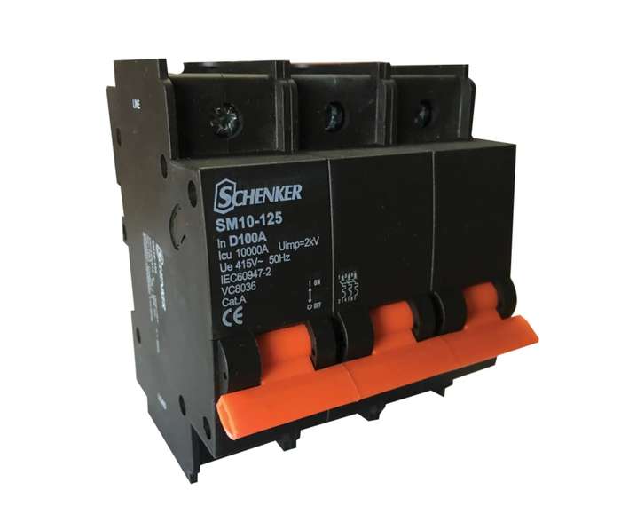 SCHENKER SM10-125-3100-D 3 POLE 100A 10KA D-CURVE CIRCUIT BREAKER