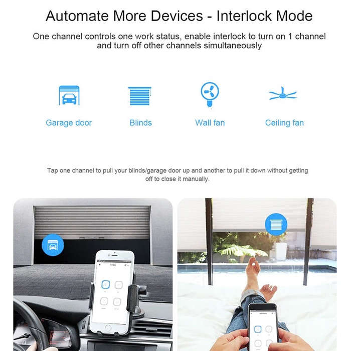 4 Way Remote Smart Home WiFI Switch Auto Wireless APP Control