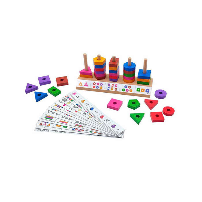 49 Piece Wooden Building Blocks & Matching Puzzle Game F47-88-23