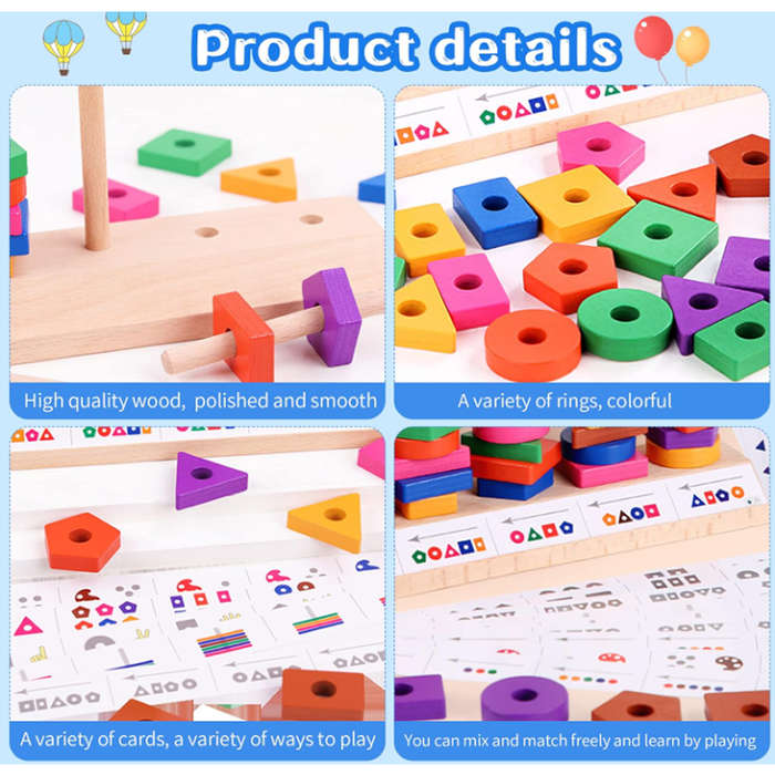 49 Piece Wooden Building Blocks & Matching Puzzle Game F47-88-23