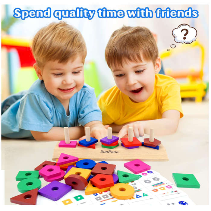 49 Piece Wooden Building Blocks & Matching Puzzle Game F47-88-23