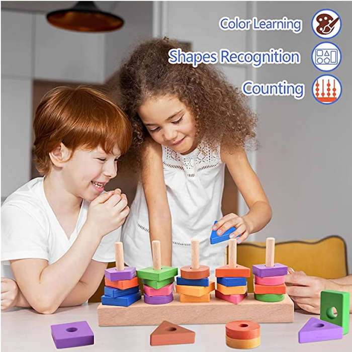 49 Piece Wooden Building Blocks & Matching Puzzle Game F47-88-23