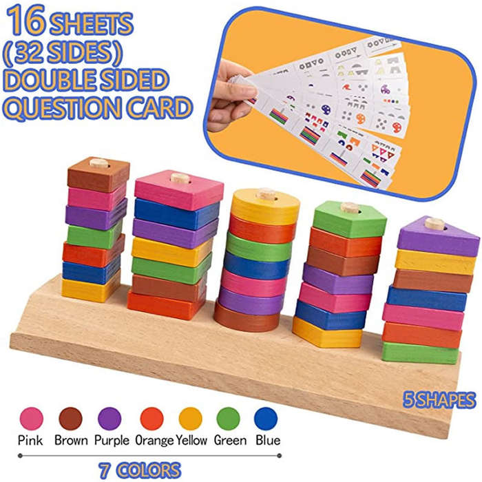 49 Piece Wooden Building Blocks & Matching Puzzle Game F47-88-23