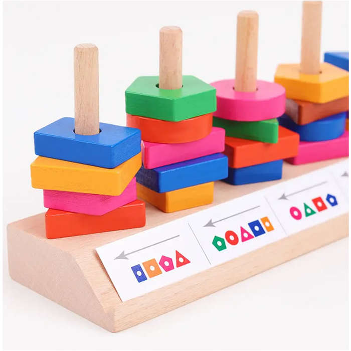 49 Piece Wooden Building Blocks & Matching Puzzle Game F47-88-23