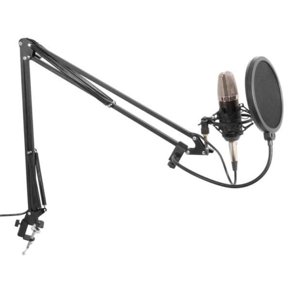 Vonyx CMS400B Studio Condenser Microphone Black/Gold with Stand & Pop Filter