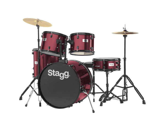 Stagg TIM122B 5-piece Standard Drum Set w/Cymbals (Wine Red)