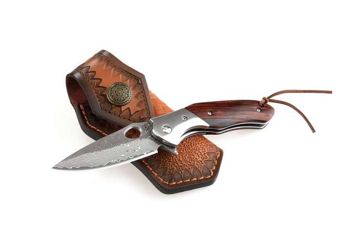 Koch - Handmade Stainless Damascus Folding Knife - KH2743