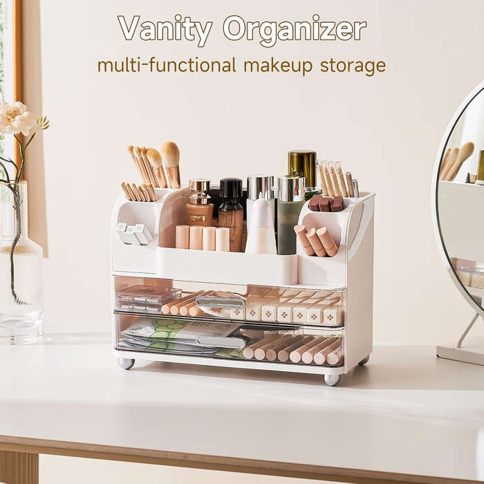 Makeup Storage Organizer I cosmetic display Case 3-Tier 2-Drawer 9 Compartment