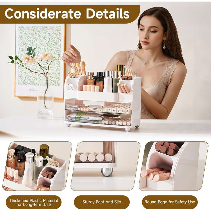 Makeup Storage Organizer I cosmetic display Case 3-Tier 2-Drawer 9 Compartment
