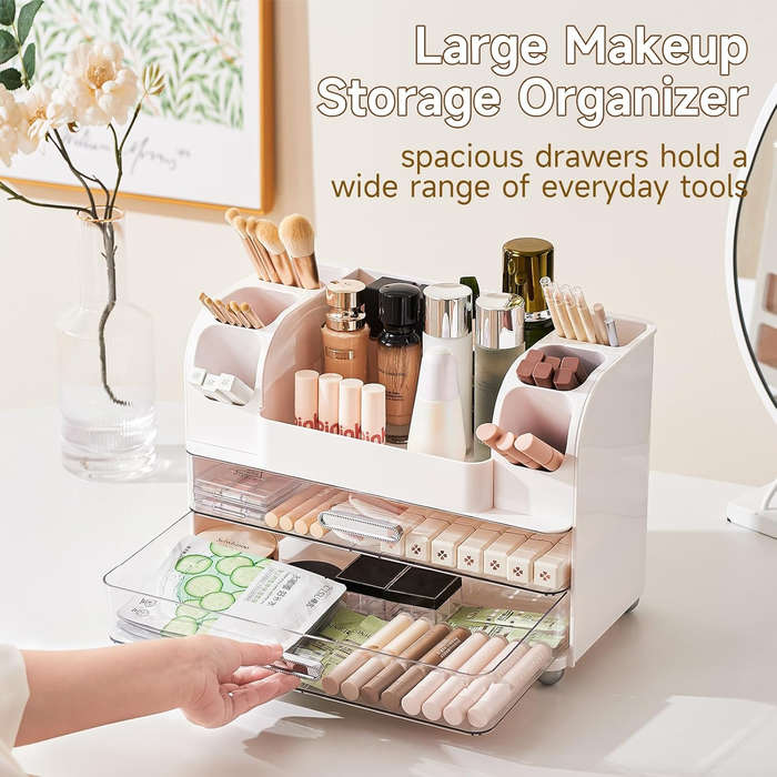 Makeup Storage Organizer I cosmetic display Case 3-Tier 2-Drawer 9 Compartment