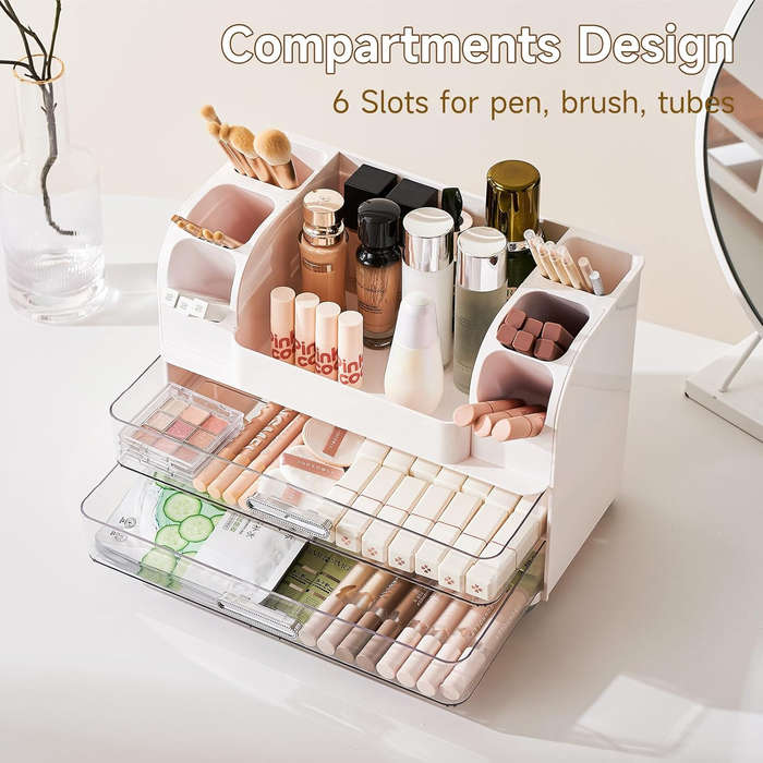 Makeup Storage Organizer I cosmetic display Case 3-Tier 2-Drawer 9 Compartment