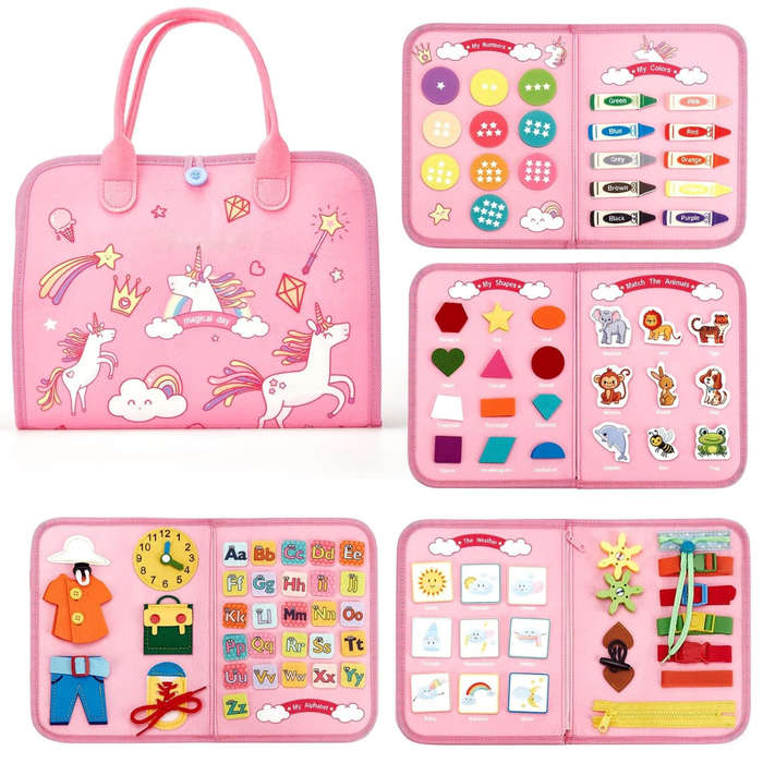 Montessori Activity Busy Book for Toddlers Unicorn Theme