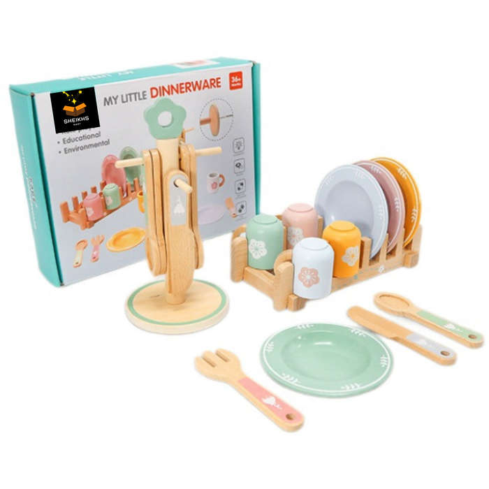 Montessori Pretend Play Wooden Kitchenware Set Kids Boys Girls 26 Piece Toys