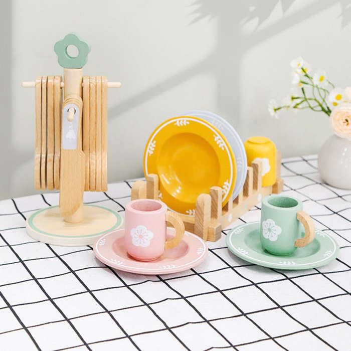 Montessori Pretend Play Wooden Kitchenware Set Kids Boys Girls 26 Piece Toys