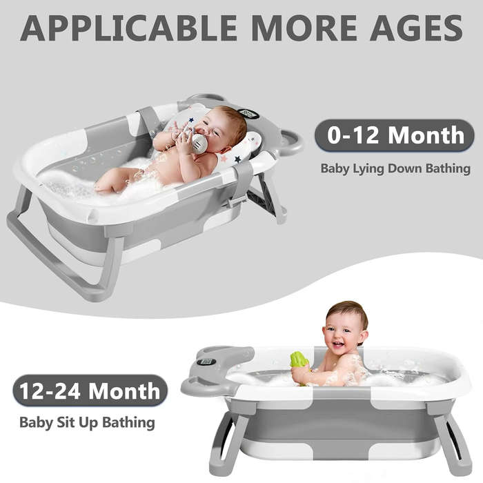 Collapsible Baby Bathtub With Thermometer | Foldable, Portable & Safe
