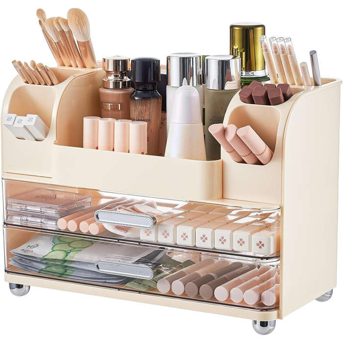 Makeup Storage Organizer I cosmetic display Case 3-Tier 2-Drawer 9 Compartment