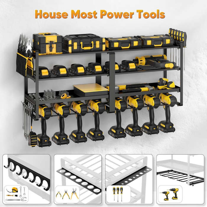 Garage Storage Power Tool Organiser 8 Drills Holder 4 Layers Shelf Rack