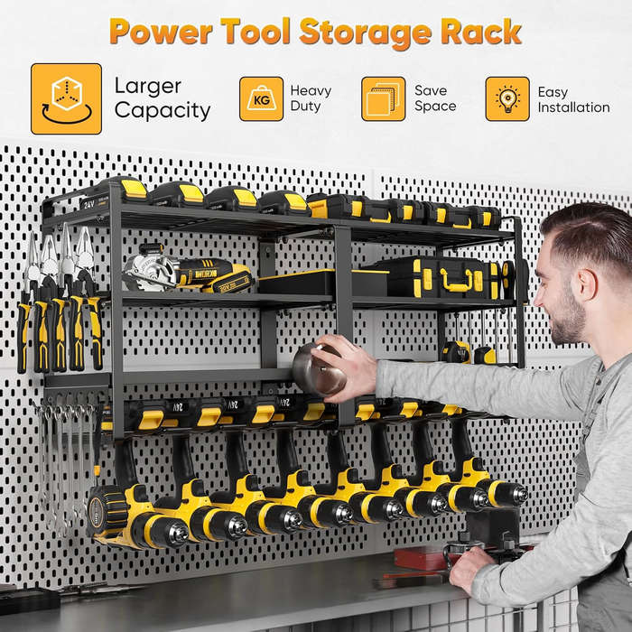 Garage Storage Power Tool Organiser 8 Drills Holder 4 Layers Shelf Rack