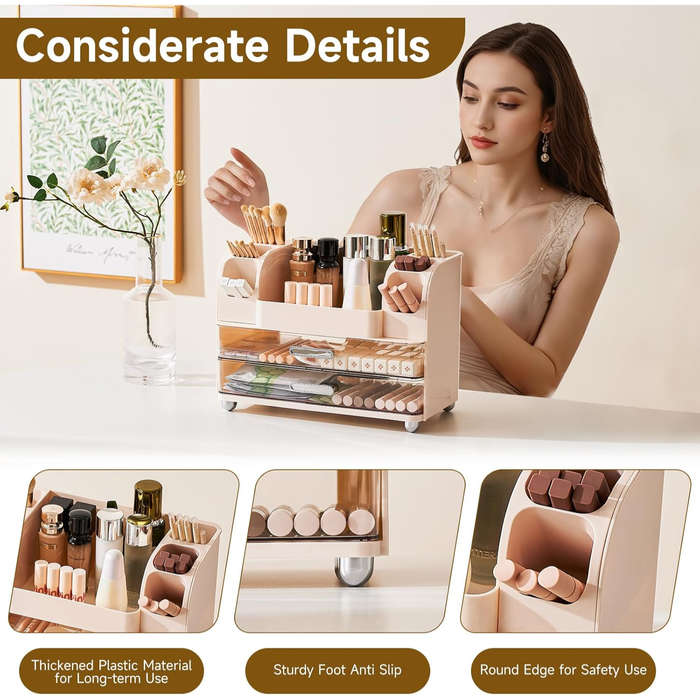 Makeup Storage Organizer I cosmetic display Case 3-Tier 2-Drawer 9 Compartment