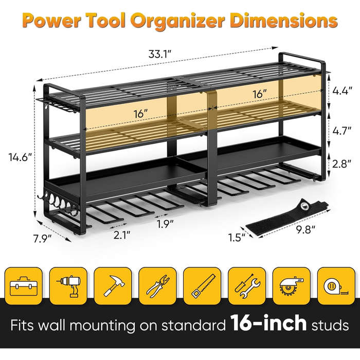 Garage Storage Power Tool Organiser 8 Drills Holder 4 Layers Shelf Rack