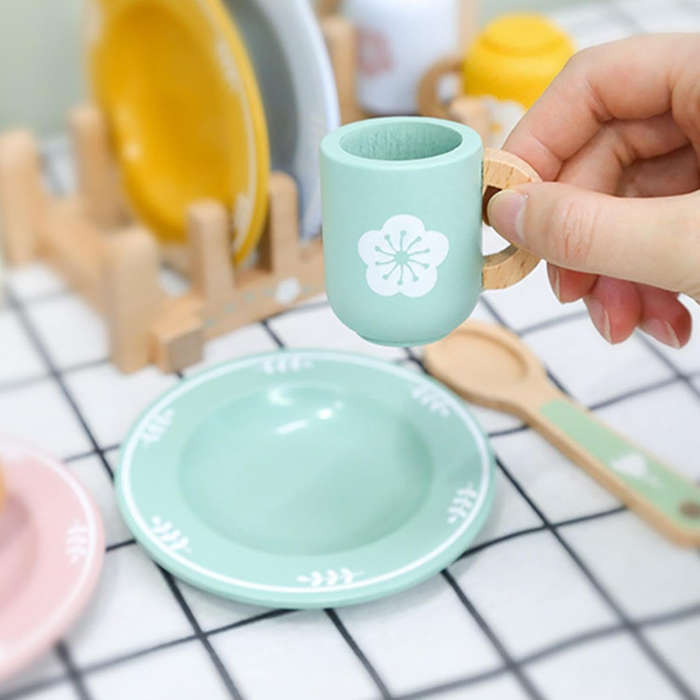 Montessori Pretend Play Wooden Kitchenware Set Kids Boys Girls 26 Piece Toys