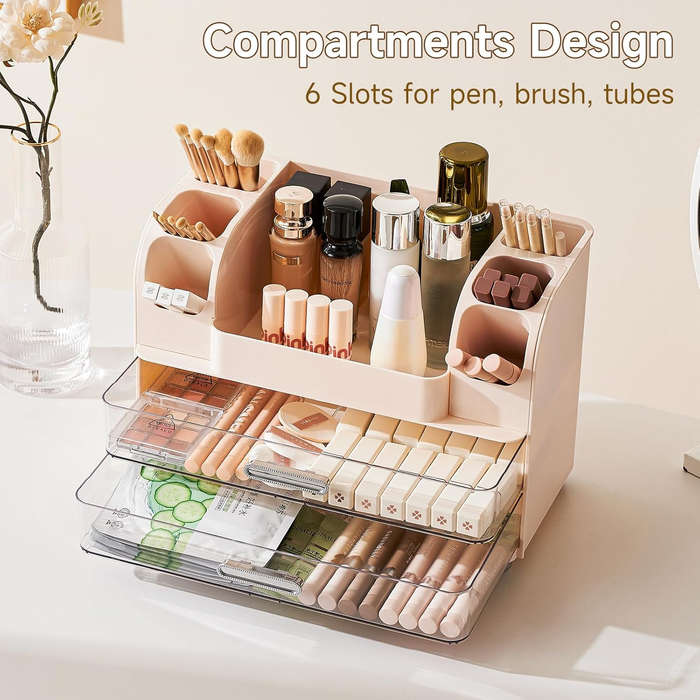 Makeup Storage Organizer I cosmetic display Case 3-Tier 2-Drawer 9 Compartment