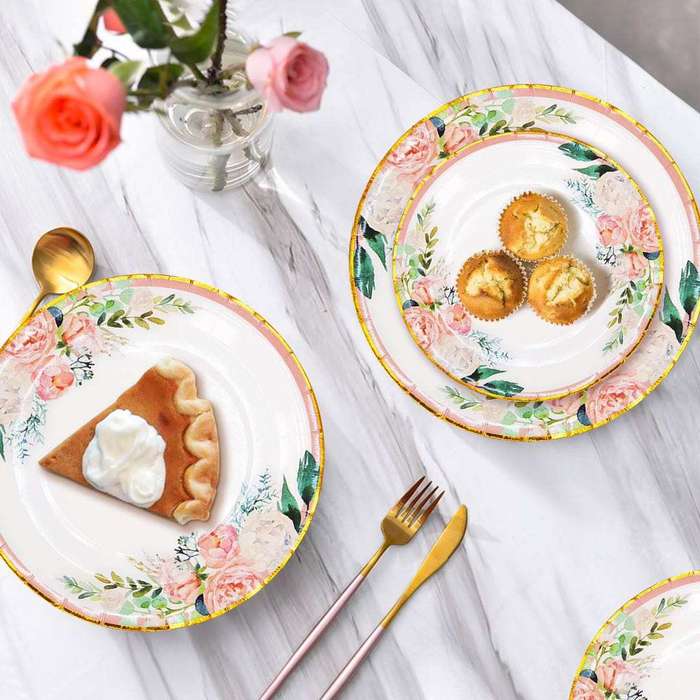 Floral Disposable Dinnerware Set For 25| 200-Piece Party Tableware
