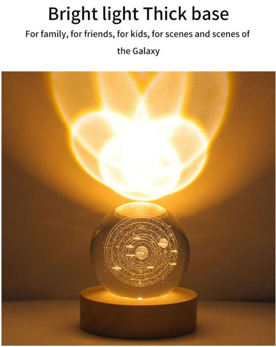 Luminous Crystal Ball Galaxy Night Light Decoration 3D Laser Carved - Milky Way