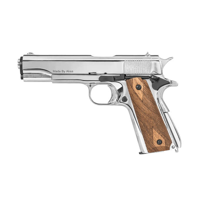 AKSA AK1911 Chrome|Brown Blank/Pepper Gun (Semi Auto|9+1|9mm PAK)