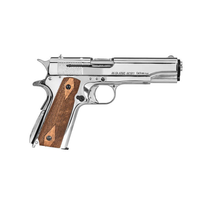AKSA AK1911 Chrome|Brown Blank/Pepper Gun (Semi Auto|9+1|9mm PAK)